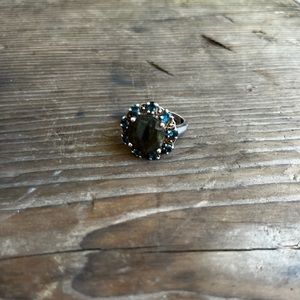Labradorite with London blue topaz, Sterling silver band, size: 8